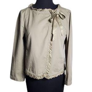 J. Crew ruffle silk trimmed tan cotton blazer size 6